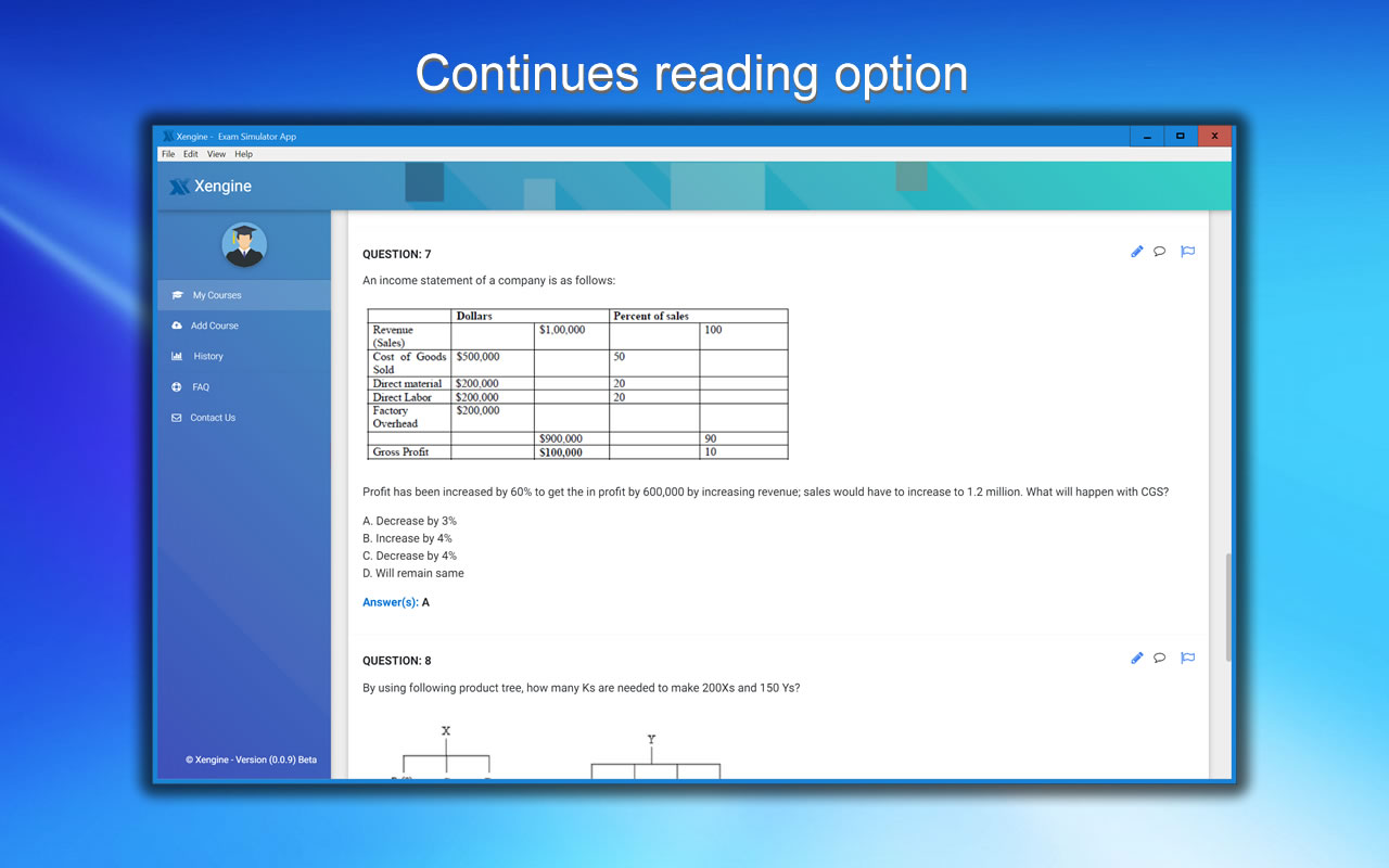 1V0-701 Test Engine continues reading option